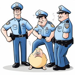 A humorous, high-quality digital art image depicting an unusual scene - police officers attempting to 'arrest' a visible, cartoonish representation of a fart