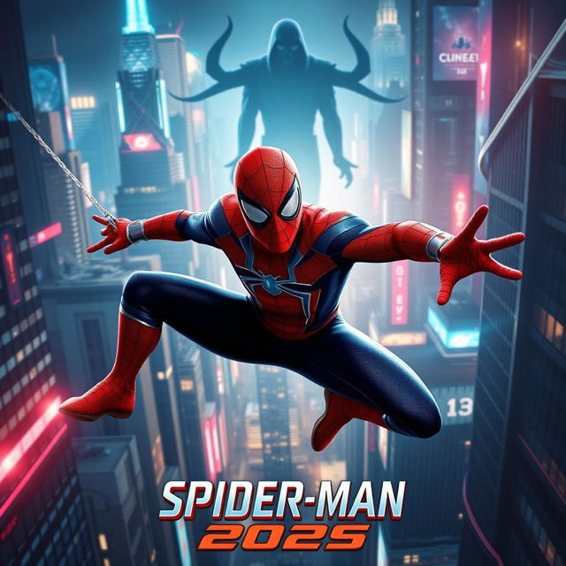 An exciting movie poster for 'Spider-Man 2025', featuring a dynamic and sleek design