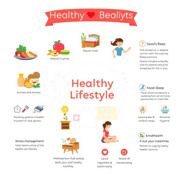 An informative and visually engaging infographic illustrating healthy lifestyle habits