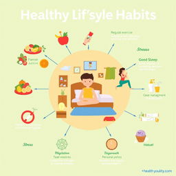 An informative and visually engaging infographic illustrating healthy lifestyle habits