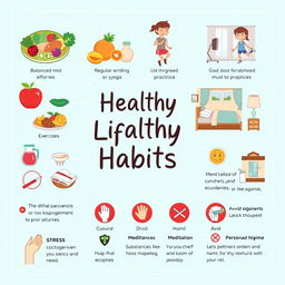 An informative and visually engaging infographic illustrating healthy lifestyle habits
