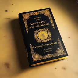 An image of a high-quality book cover, entirely black, is lit up by a potent yellow light, akin to a divine illumination