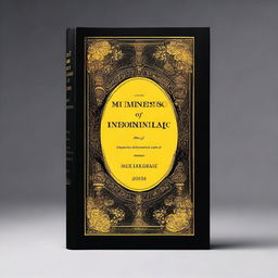 An image of a high-quality book cover, entirely black, is lit up by a potent yellow light, akin to a divine illumination