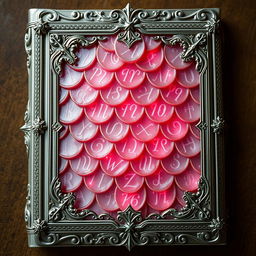 An enchanting fantasy art novel cover, perfectly shaped like a traditional book cover, featuring an exquisite silver filigree border that elegantly surrounds the artwork