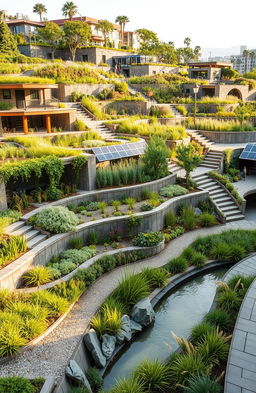 An innovative landscape featuring diverse structures designed for land and water conservation