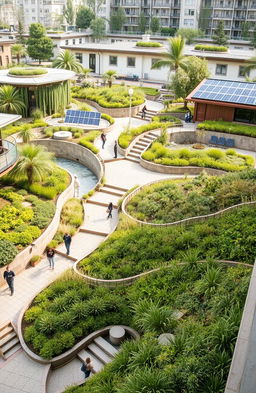 An innovative landscape featuring diverse structures designed for land and water conservation