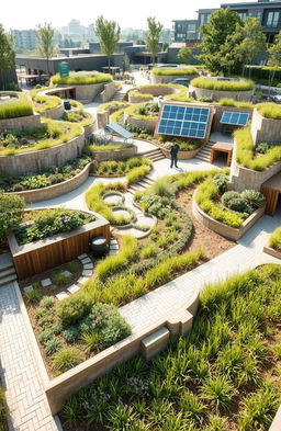 An innovative landscape featuring diverse structures designed for land and water conservation