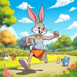 A cartoon-style illustration of a fit rabbit, showcasing its toned muscles and athletic physique