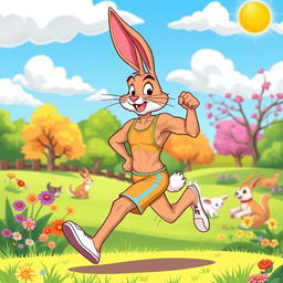 A cartoon-style illustration of a fit rabbit, showcasing its toned muscles and athletic physique