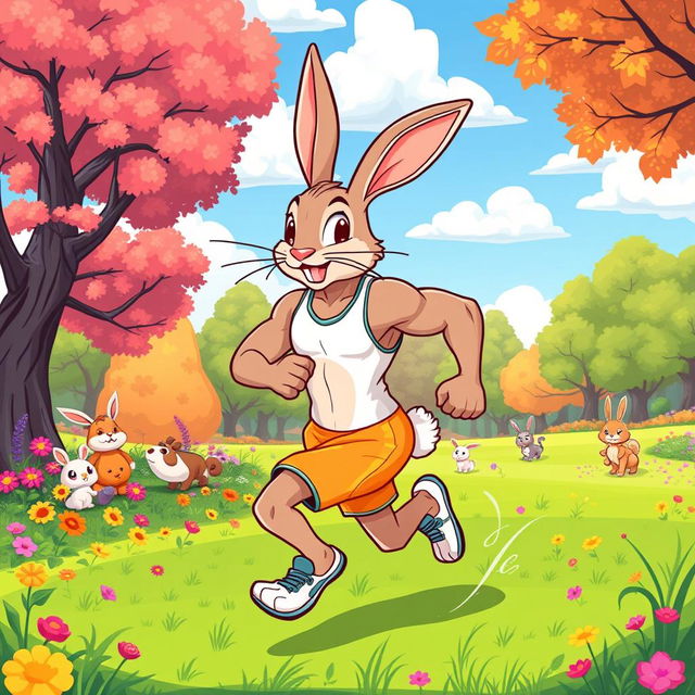 A cartoon-style illustration of a fit rabbit, showcasing its toned muscles and athletic physique