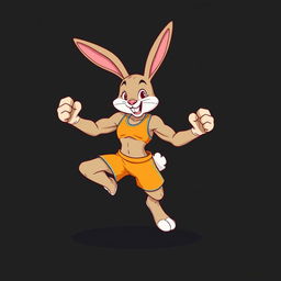 A cartoon-style illustration of a fit rabbit, showcasing its toned muscles and athletic physique