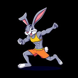 A cartoon-style illustration of a fit rabbit, showcasing its toned muscles and athletic physique