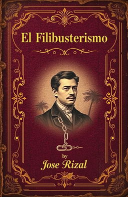 Create a vintage book cover for 'El Filibusterismo' by Jose Rizal that embodies the essence of 19th-century literature