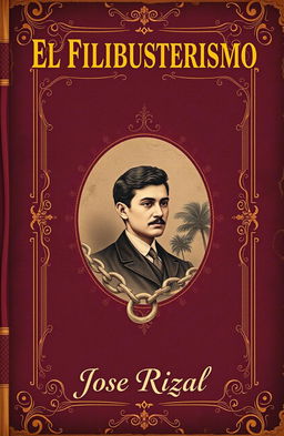 Create a vintage book cover for 'El Filibusterismo' by Jose Rizal that embodies the essence of 19th-century literature