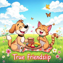 A vibrant and colorful cartoon-style animated image depicting true friendship