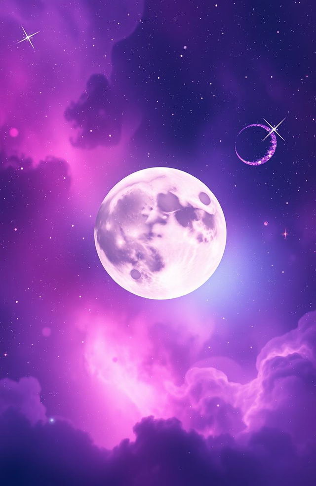 A mesmerizing background featuring a blend of purple, pink, and blue colors, embodying a tranquil cosmic theme