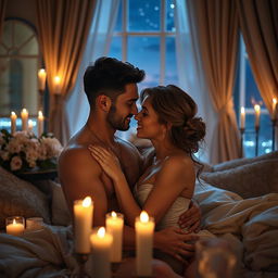 A sensual and artistic photograph capturing intimate moments between two adults in an elegant setting
