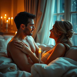 A sensual and artistic photograph capturing intimate moments between two adults in an elegant setting
