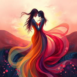 An abstract and artistic representation of human intimacy, featuring intertwined figures that symbolize connection and romance