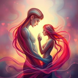 An abstract and artistic representation of human intimacy, featuring intertwined figures that symbolize connection and romance
