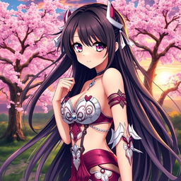 A beautiful and alluring anime girl with long flowing hair, striking big eyes, and a captivating smile