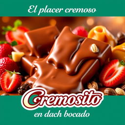 A vibrant and enticing advertisement for a chocolate brand called 'El Cremosito'