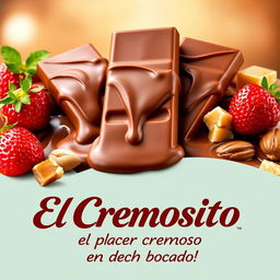 A vibrant and enticing advertisement for a chocolate brand called 'El Cremosito'