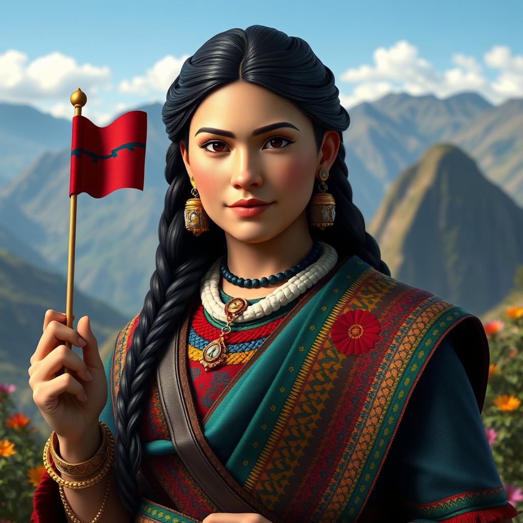 A 3D portrait of Micaela Bastidas, the wife of Túpac Amaru II, set in the year 1745