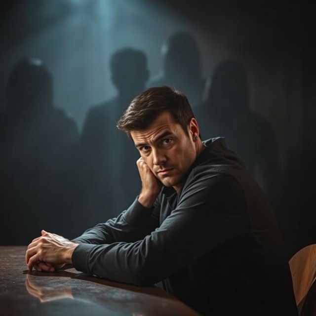 A frustrated man sitting sideways at a table, deep in thought