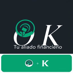 A modern and sleek logo featuring the initials 'O K' prominently displayed, designed for a money lending business