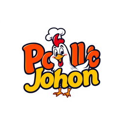 A vibrant and eye-catching logo for a chicken restaurant named 'Pollo Jhon'