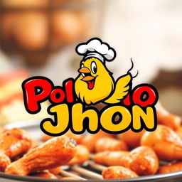 A vibrant and eye-catching logo for a chicken restaurant named 'Pollo Jhon'