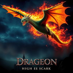 An action-packed movie poster featuring a fire-breathing dragon soaring through the sky, with vibrant flames illuminating its majestic wings