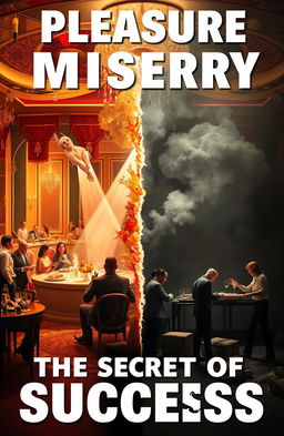 A dramatic scene reflecting the concept of 'pleasure and misery,' illustrating the secret of success