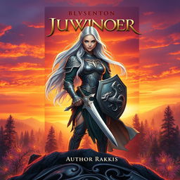 A stunning book cover design featuring a powerful female warrior in a fantasy setting