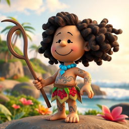 A 3D rendered cartoon character from Peanuts transformed into Maui from Moana