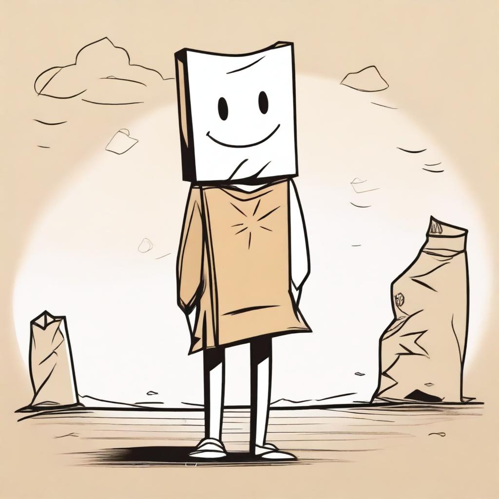 A high-quality digital art image featuring a person with a paper bag over their head