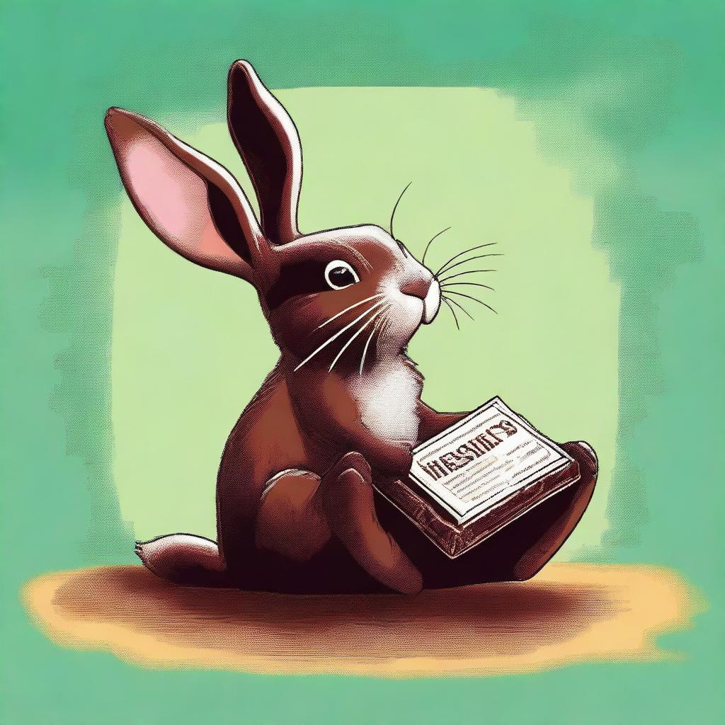 A playful, high-quality digital art image featuring a Hershey's chocolate bar resting on top of a rabbit