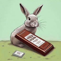 A playful, high-quality digital art image featuring a Hershey's chocolate bar resting on top of a rabbit