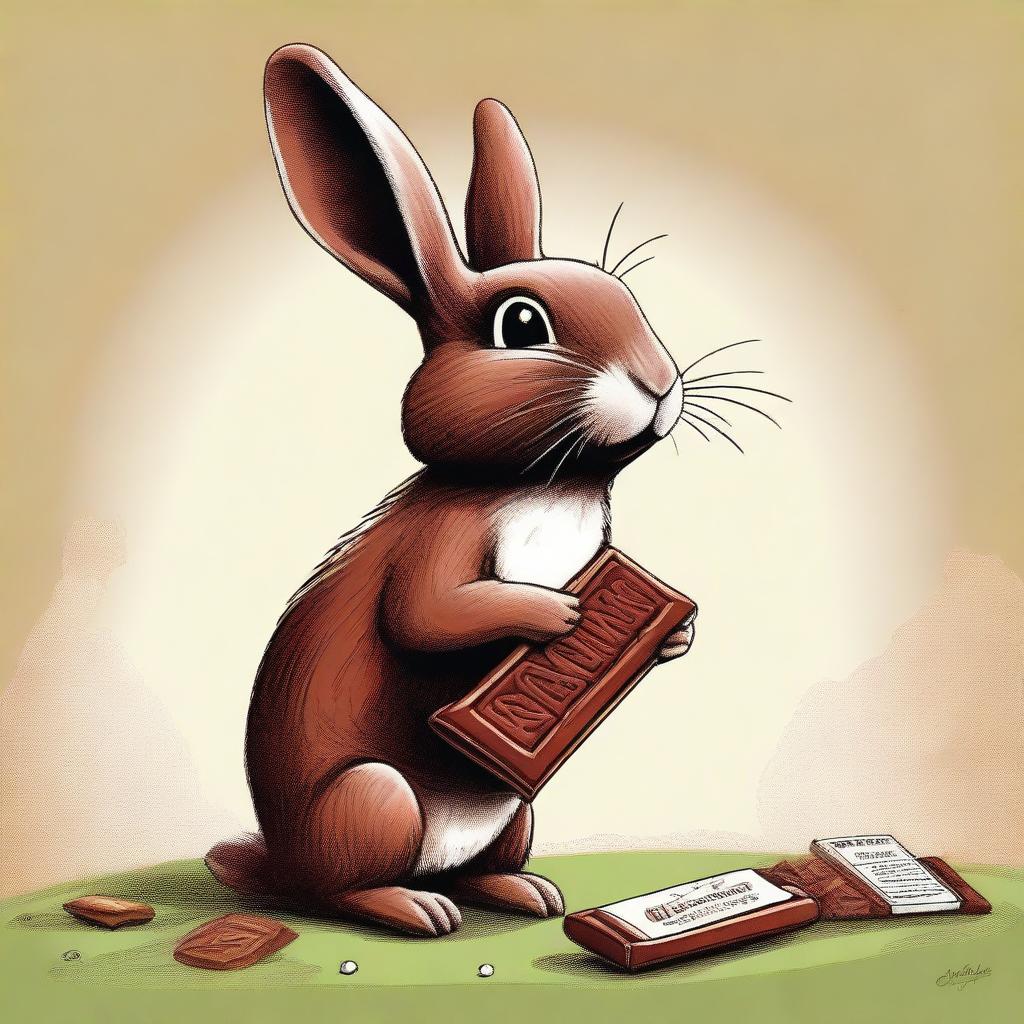 A playful, high-quality digital art image featuring a Hershey's chocolate bar resting on top of a rabbit