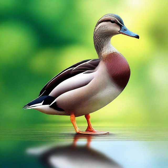 A high-quality digital art image featuring a duck balancing on one leg