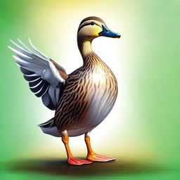 A high-quality digital art image featuring a duck balancing on one leg