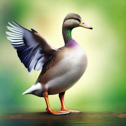 A high-quality digital art image featuring a duck balancing on one leg