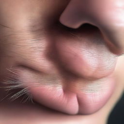 A high-quality, close-up digital art image of a person's nose with hairs protruding from it