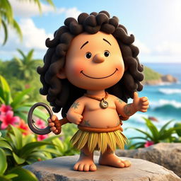A 3D rendered cartoon character from Peanuts transformed into Maui from Moana