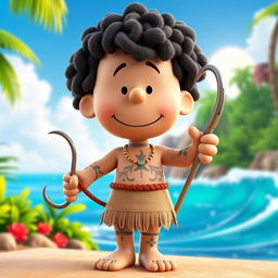 A 3D rendered cartoon character from Peanuts transformed into Maui from Moana