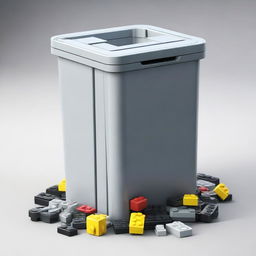 A high-quality digital art image showcasing a Lego set designed to look like a trash can