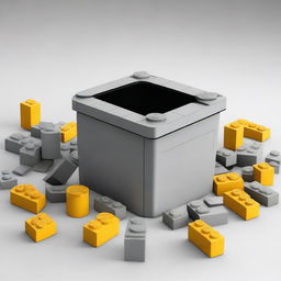 A high-quality digital art image showcasing a Lego set designed to look like a trash can