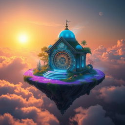 A floating island featuring a stunning zodiac sanctuary surrounded by a magical atmosphere
