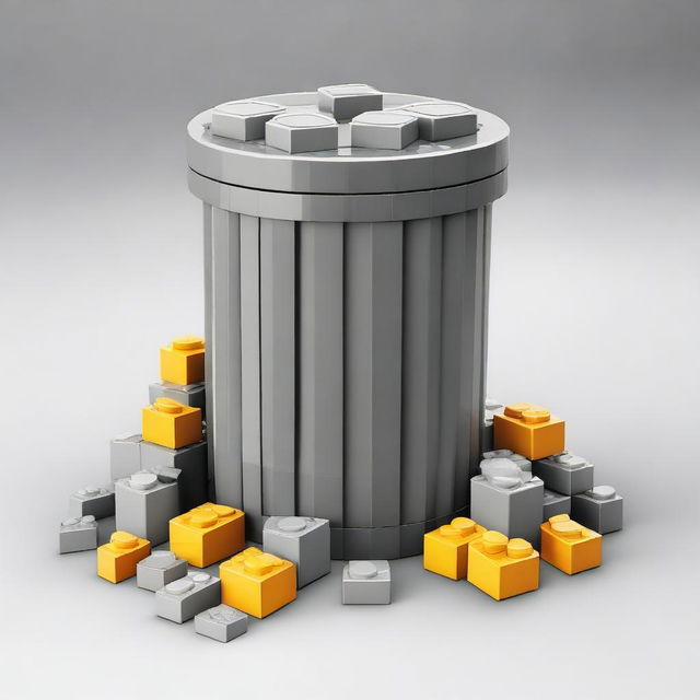 A high-quality digital art image showcasing a Lego set designed to look like a trash can